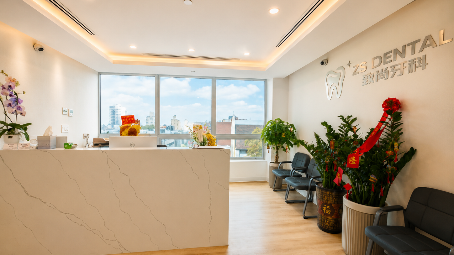 Welcoming reception area at ZS Dental Care
